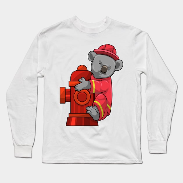 Koala as Firefighter with Fire hydrant Long Sleeve T-Shirt by Markus Schnabel